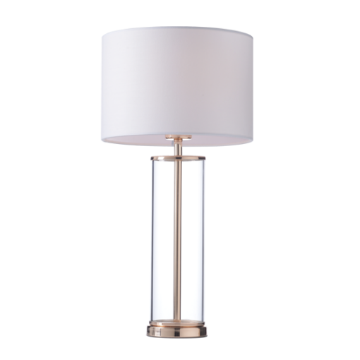 ACA DECOR   – Επιτραπέζιο Φωτιστικό1ΧΕ27 Γυαλί + Αμπαζούρ + Χρυσό Μέταλλο Φ25ΧΗ48cm