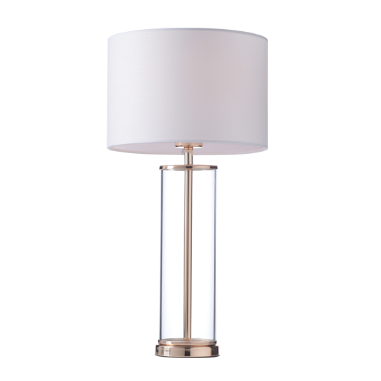 ACA DECOR   – Επιτραπέζιο Φωτιστικό1ΧΕ27 Γυαλί + Αμπαζούρ + Χρυσό Μέταλλο Φ25ΧΗ48cm