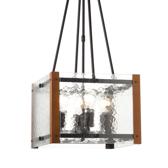 ACA DECOR   – Κρεμαστό Φωτιστικό 4ΧΕ27 Μέταλλο + Γυαλί+Ξύλο 33Χ33ΧΗ75cm