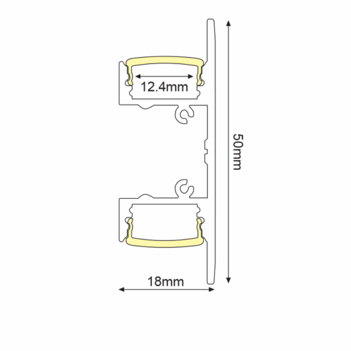 UPDOWN ALUMINUM PROFILE P50N WITH OPAL PC DIFFUSER 2m/pc ACA – P50N