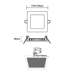 LED Πάνελ Τετράγωνο Χωνευτό 12W 950lm 17X17cm Φυσικό 4000Κ ACA – PLATO1240SW