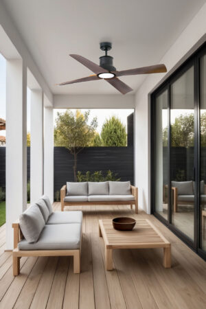 Faro Barcelona WINCHE  Ανεμιστήρας Οροφής IP44 Μαύρο & Σκούρο Ξύλο με Τηλεχειριστήριο – 33481-7