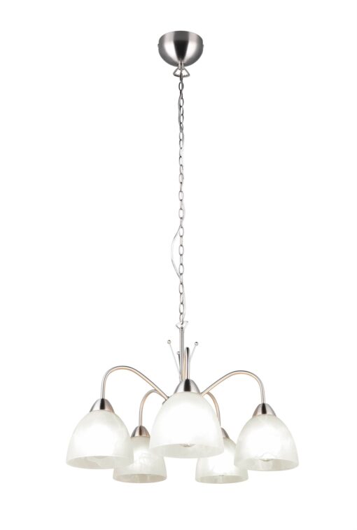 Κρεμαστό Πολύφωτο Νίκελ Ματ με Λευκό Αλάβαστρο Γυαλί DOBBY 5x E27 Reality – R31055007