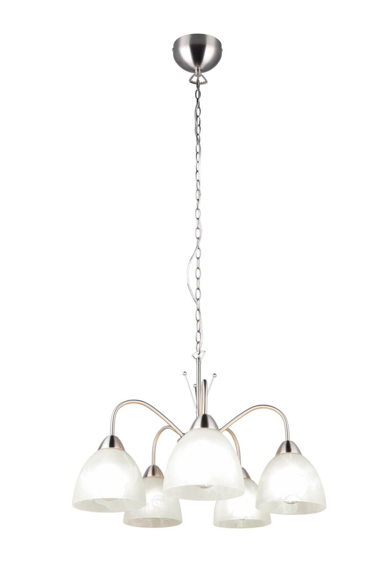 Κρεμαστό Πολύφωτο Νίκελ Ματ με Λευκό Αλάβαστρο Γυαλί DOBBY 5x E27 Reality – R31055007