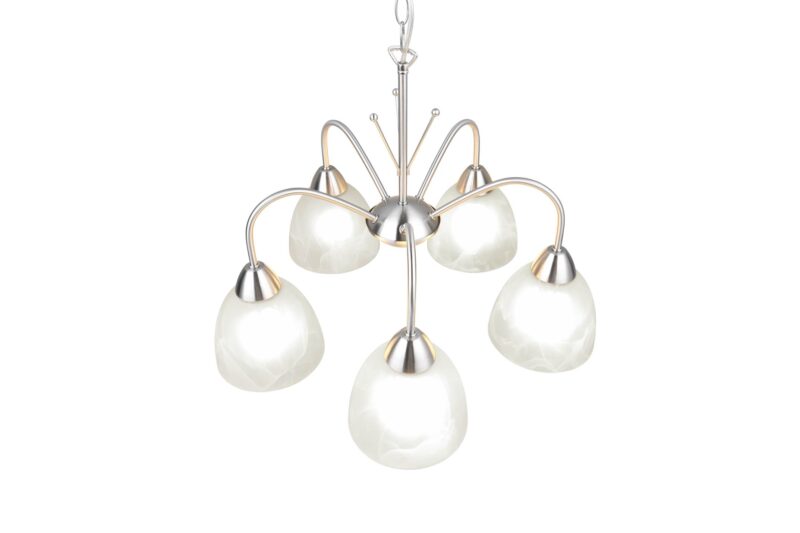 Κρεμαστό Πολύφωτο Νίκελ Ματ με Λευκό Αλάβαστρο Γυαλί DOBBY 5x E27 Reality – R31055007