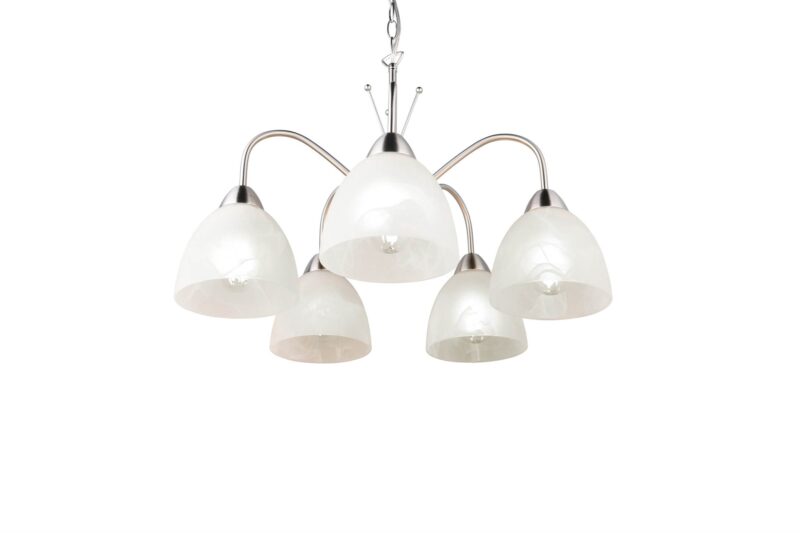 Κρεμαστό Πολύφωτο Νίκελ Ματ με Λευκό Αλάβαστρο Γυαλί DOBBY 5x E27 Reality – R31055007