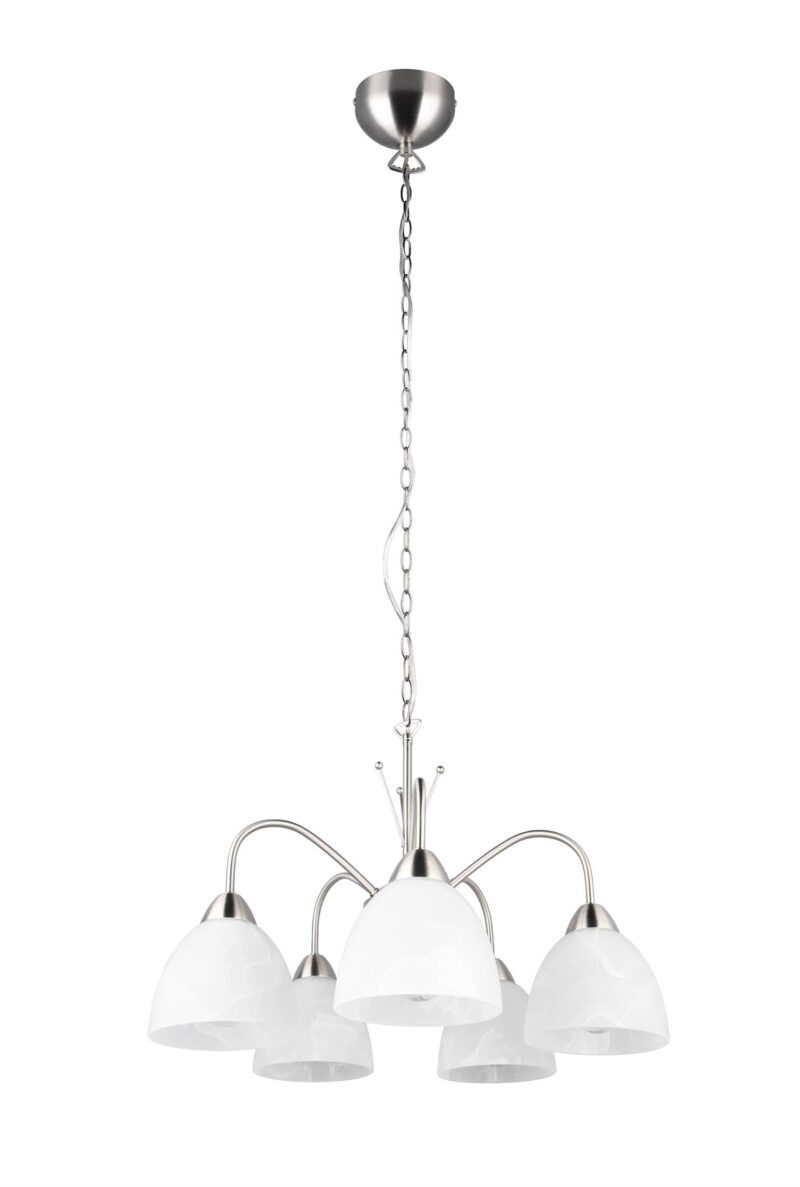 Κρεμαστό Πολύφωτο Νίκελ Ματ με Λευκό Αλάβαστρο Γυαλί DOBBY 5x E27 Reality – R31055007