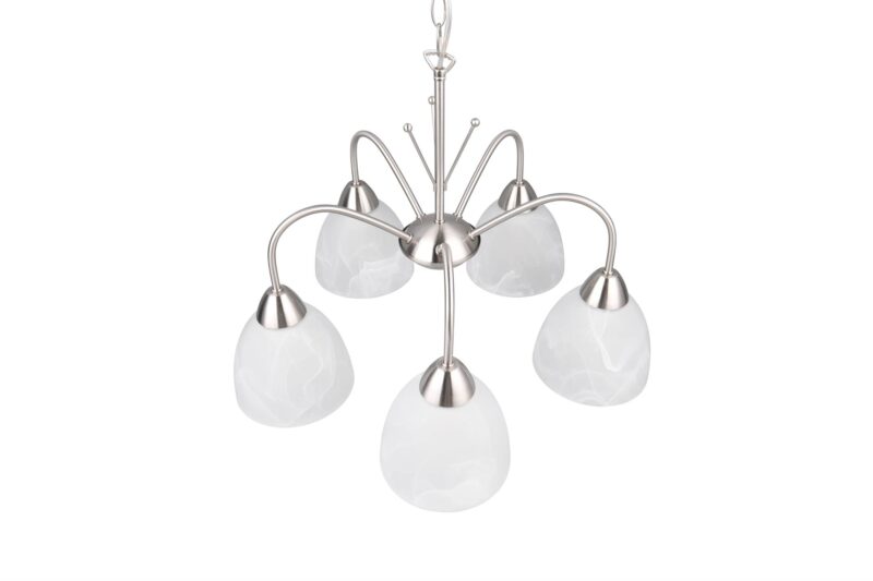 Κρεμαστό Πολύφωτο Νίκελ Ματ με Λευκό Αλάβαστρο Γυαλί DOBBY 5x E27 Reality – R31055007