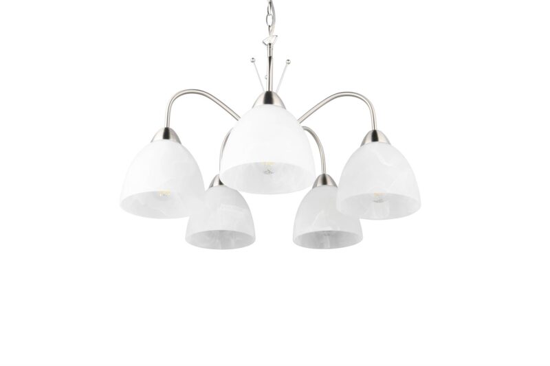 Κρεμαστό Πολύφωτο Νίκελ Ματ με Λευκό Αλάβαστρο Γυαλί DOBBY 5x E27 Reality – R31055007