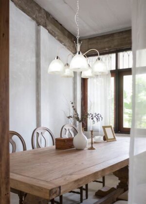 Κρεμαστό Πολύφωτο Νίκελ Ματ με Λευκό Αλάβαστρο Γυαλί DOBBY 5x E27 Reality – R31055007