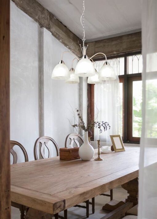 Κρεμαστό Πολύφωτο Νίκελ Ματ με Λευκό Αλάβαστρο Γυαλί DOBBY 5x E27 Reality – R31055007