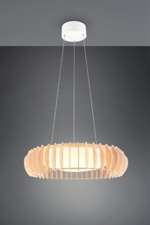 Κρεμαστό Φωτιστικό Λευκό με Ξύλο MONTE Reality LED 40W 4700lm CCT Dimmable με Τηλεχειριστήριο  – R32171930