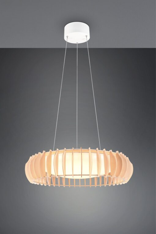 Κρεμαστό Φωτιστικό Λευκό με Ξύλο MONTE Reality LED 40W 4700lm CCT Dimmable με Τηλεχειριστήριο  – R32171930