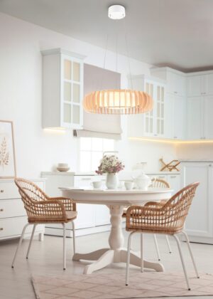 Κρεμαστό Φωτιστικό Λευκό με Ξύλο MONTE Reality LED 40W 4700lm CCT Dimmable με Τηλεχειριστήριο  – R32171930