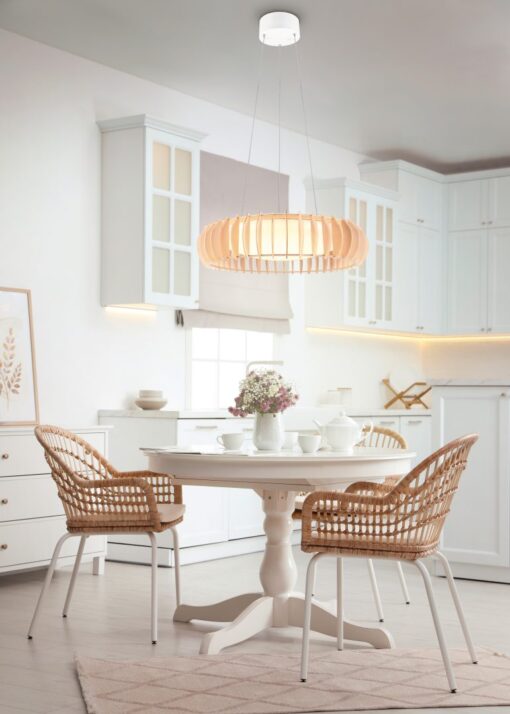 Κρεμαστό Φωτιστικό Λευκό με Ξύλο MONTE Reality LED 40W 4700lm CCT Dimmable με Τηλεχειριστήριο  – R32171930