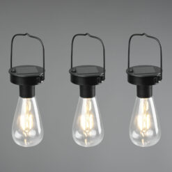 Κρεμαστό Φωτιστικό Reality CAMPUS 3x LED Μαύρο Ματ Ανοξείδωτο Ατσάλι Ηλιακό με αισθητήρα φωτός επαναφορτιζόμενη μπαταρία IP44 – R35146132