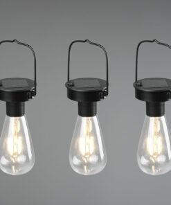 Κρεμαστό Φωτιστικό Reality CAMPUS 3x   LED Μαύρο Ματ Ανοξείδωτο Ατσάλι  Ηλιακό  με αισθητήρα φωτός επαναφορτιζόμενη μπαταρία IP44 – R35146132