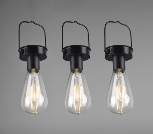 Κρεμαστό Φωτιστικό Reality CAMPUS 3x   LED Μαύρο Ματ Ανοξείδωτο Ατσάλι  Ηλιακό  με αισθητήρα φωτός επαναφορτιζόμενη μπαταρία IP44 – R35146132