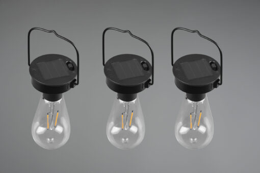 Κρεμαστό Φωτιστικό Reality CAMPUS 3x   LED Μαύρο Ματ Ανοξείδωτο Ατσάλι  Ηλιακό  με αισθητήρα φωτός επαναφορτιζόμενη μπαταρία IP44 – R35146132