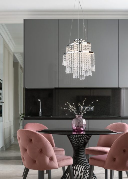 Κρεμαστό Φωτιστικό Νίκελ με Ακρυλικά Κρύσταλλα POMP Reality LED 30W 4300lm CCT Dimmable με Τηλεχειριστήριο – R37341106