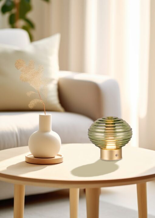 Επιτραπέζιο Επαναφορτιζόμενο Φωτιστικό EARL Reality LED 1.5W 3000K Αφής Ματ Ορείχαλκος με Πράσινο Γυαλί – R57771115