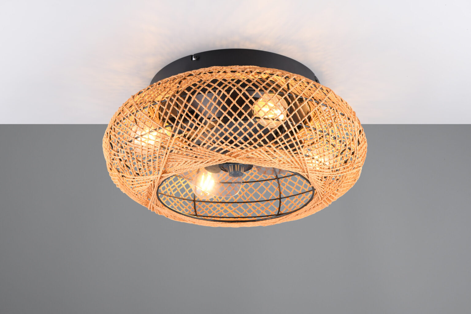 Φωτιστικό Οροφής – Ανεμιστήρας LILLESAND 3xE27 Καφέ Σχοινί-Μαύρο με Τηλεχειριστήριο Reality – R67302126