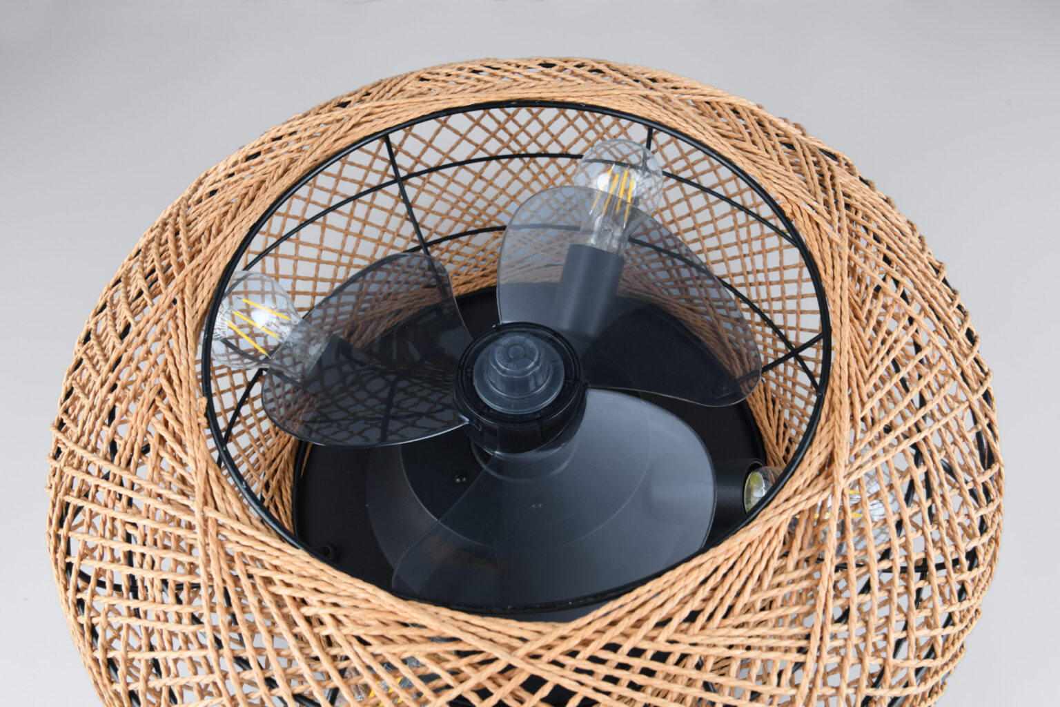 Φωτιστικό Οροφής – Ανεμιστήρας LILLESAND 3xE27 Καφέ Σχοινί-Μαύρο με Τηλεχειριστήριο Reality – R67302126