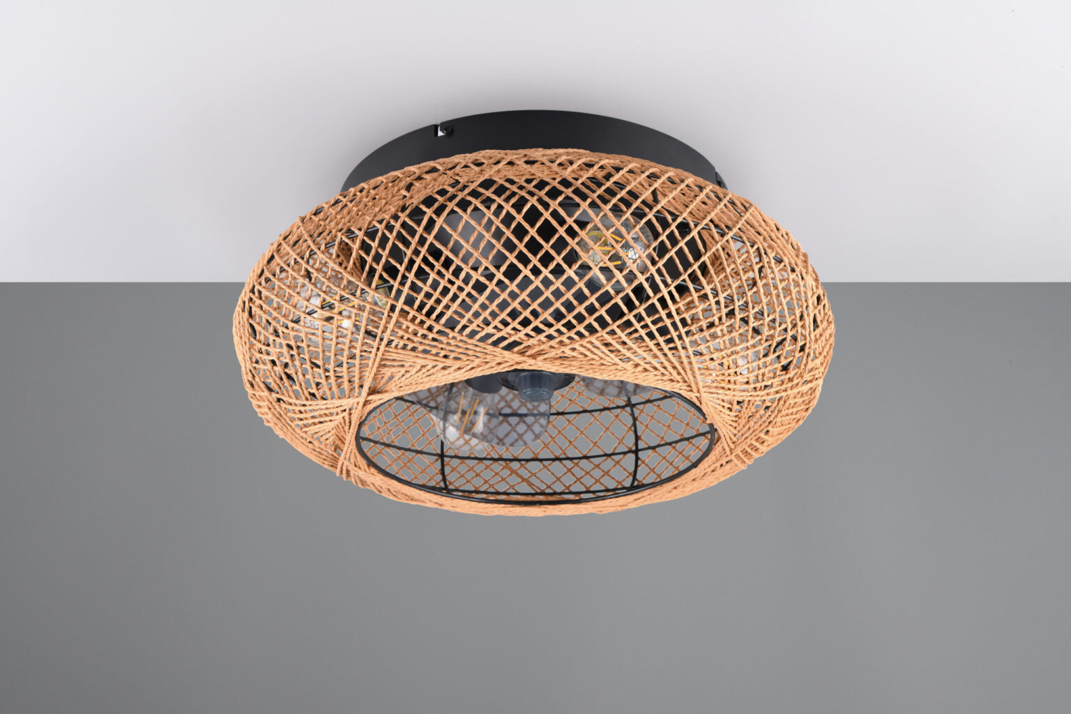 Φωτιστικό Οροφής – Ανεμιστήρας LILLESAND 3xE27 Καφέ Σχοινί-Μαύρο με Τηλεχειριστήριο Reality – R67302126