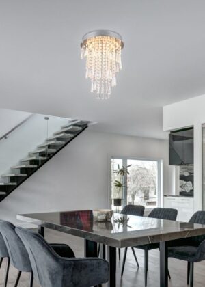 Κρεμαστό Φωτιστικό Χρώμιο & Γυαλιστερά Πλαστικά Κρύσταλλα Φ30 POMP Trio Lighting LED 18W 2400lm Dimmable με Τηλεχειριστήριο – R67341106