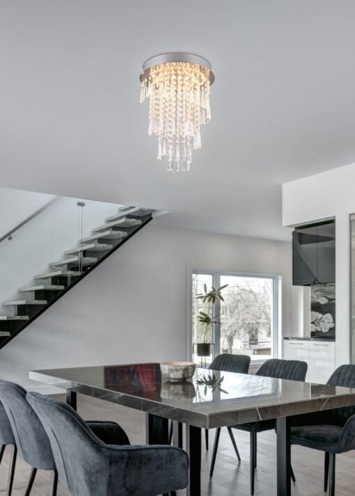 Κρεμαστό Φωτιστικό Χρώμιο & Γυαλιστερά Πλαστικά Κρύσταλλα Φ30 POMP Trio Lighting LED 18W 2400lm Dimmable με Τηλεχειριστήριο – R67341106