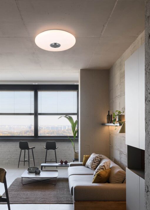 Πλαφονιέρα Λευκή Έναστρο Κάλυμμα με Ηχείο Φ58 MUSICA LED 33W 3600lm RGBW Dimmable με Τηλεχειριστήριο Reality – R69031901