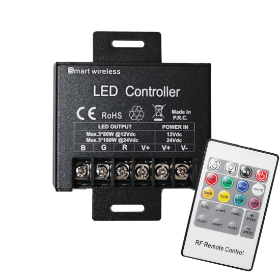 LED Controller με Τηλεχειριστήριο RF για Ταινίες RGB 20A 240W/12V 480W/24V & RF REMOTE ACA – RGB4-RF20K