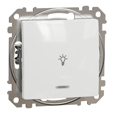 Schneider Sedna Design & Elements, μπουτόν 10A Μπλε λυχνία LED σύμβολο λαμπτήρα, Λευκό – SDD111132L