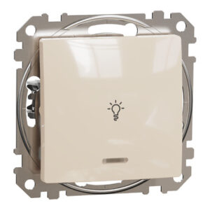 Schneider Sedna Design & Elements, μπουτόν 10A με λυχνία προσανατολισμού LED με σύμβολο λαμπτήρα, μπεζ – SDD112132L