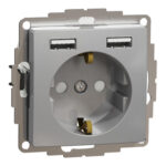 Schneider Sedna Design πρίζα σούκο ασφαλείας (2Π+Γ) Side E + 2xUSB 2,4A Αλουμίνιο – SDD113052