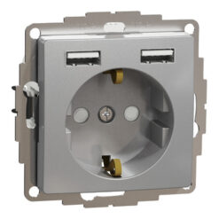 Schneider Sedna Design πρίζα σούκο ασφαλείας (2Π+Γ) Side E + 2xUSB 2,4A Αλουμίνιο – SDD113052