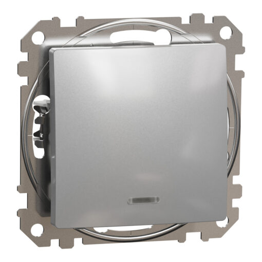 Schneider Sedna Design & Elements, μπουτόν 10A μπλε λυχνία LED, αλουμίνιο – SDD113111L