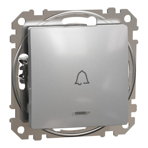 Schneider Sedna Design & Elements, Μπουτόν 10A Μπλε λυχνία LED σύμβολο κουδουνιού, αλουμίνιο – SDD113131L