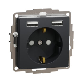 Schneider Sedna Design πρίζα σούκο ασφαλείας (2Π+Γ) με 2xUSB A 2,4A Ανθρακί – SDD114052