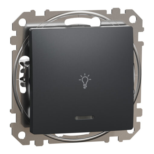 Schneider Sedna Design & Elements, μπουτόν 10A με λυχνία προσανατολισμού LED με σύμβολο λαμπτήρα, ανθρακί – SDD114132L