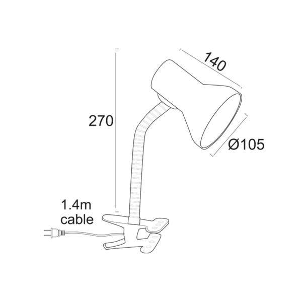 Πορτατίφ Μαύρο 1xE27  με Τσιμπίδα & Διακόπτη στο Καλώδιο ACA – SF021B