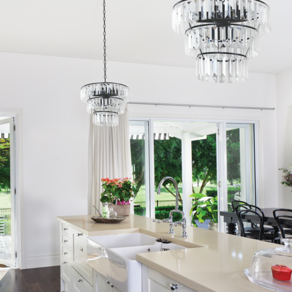 ACA DECOR   – Κρεμαστό Φωτιστικό 4ΧΕ14 Ακρυλικό+Μαύρο Μέταλλο Φ38,5ΧΗ102cm