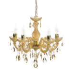 ACA DECOR   – Κρεμαστό Φωτιστικό 5ΧΕ14 Ακρυλικό Κεχριμπάρι + Χρυσό Μέταλλο SF3505PAM