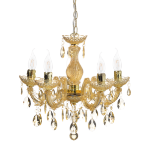 ACA DECOR   – Κρεμαστό Φωτιστικό 5ΧΕ14 Ακρυλικό Κεχριμπάρι + Χρυσό Μέταλλο SF3505PAM