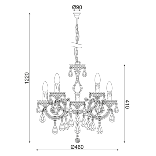 ACA DECOR   – Κρεμαστό Φωτιστικό 5ΧΕ14 Ακρυλικό Κεχριμπάρι + Χρυσό Μέταλλο SF3505PAM