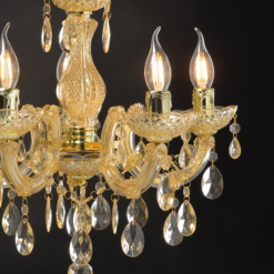 ACA DECOR   – Κρεμαστό Φωτιστικό 5ΧΕ14 Ακρυλικό Κεχριμπάρι + Χρυσό Μέταλλο SF3505PAM