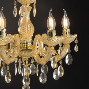 ACA DECOR   – Κρεμαστό Φωτιστικό 5ΧΕ14 Ακρυλικό Κεχριμπάρι + Χρυσό Μέταλλο SF3505PAM