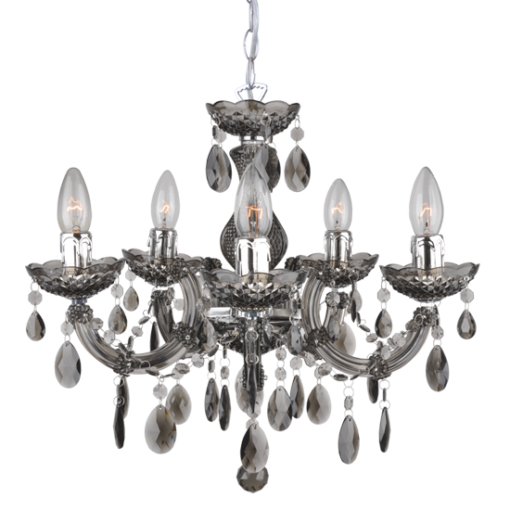 ACA DECOR   – Κρεμαστό Φωτιστικό 5ΧΕ14 Ακρυλικό Φιμέ + Χρώμιο Μέταλλο SF3505PSM