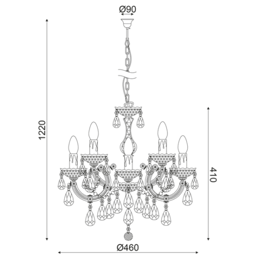 ACA DECOR   – Κρεμαστό Φωτιστικό 5ΧΕ14 Ακρυλικό Φιμέ + Χρώμιο Μέταλλο SF3505PSM