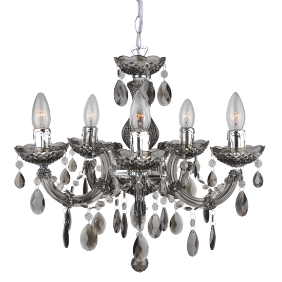 ACA DECOR   – Κρεμαστό Φωτιστικό 5ΧΕ14 Ακρυλικό Φιμέ + Χρώμιο Μέταλλο SF3505PSM